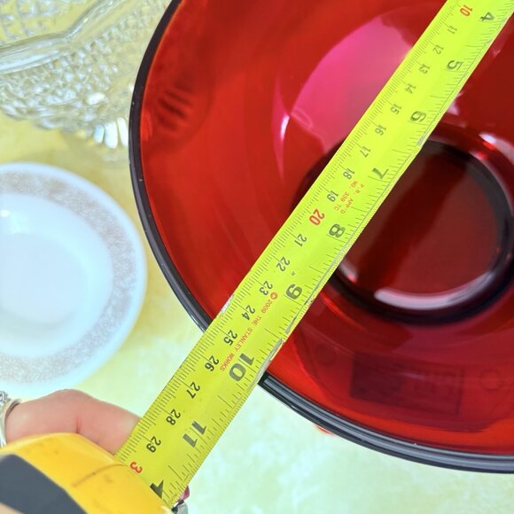 LARGE Vintage RUBY RED GLASS ROUND BOWL 10" - Picture 4 of 7